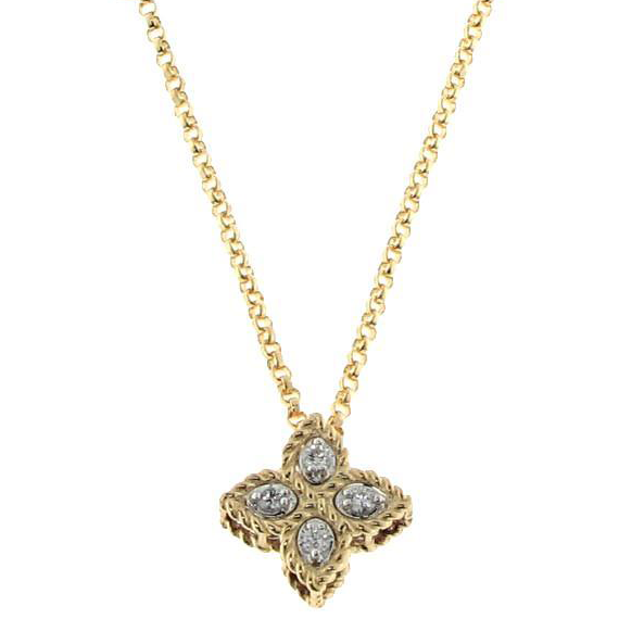 Roberto Coin Princess Flower Diamond Pendant Small 18K Yellow Gold