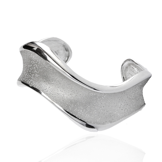 Charles Garnier Aqua Polish Border Wave Cuff Silver Bracelet Rhodium Finish CXC1702W