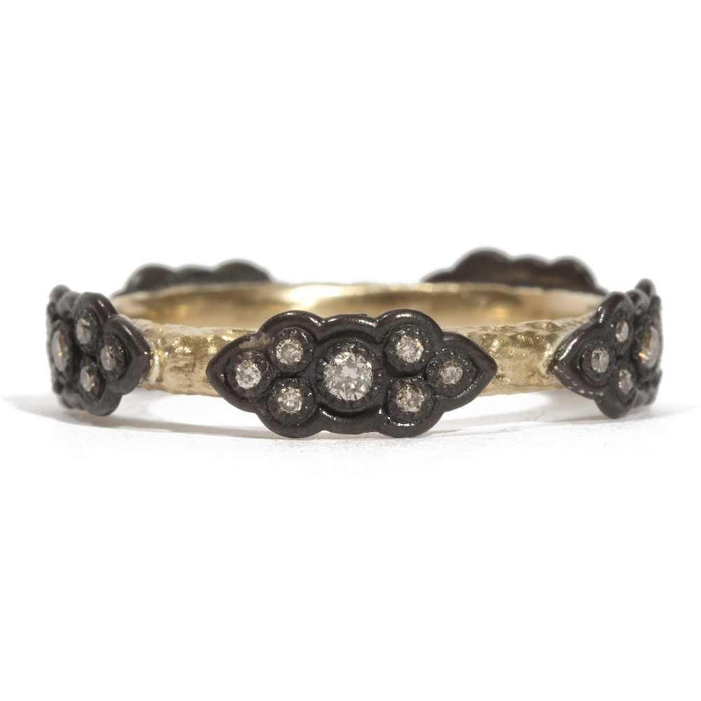 Armenta Sculpted Scroll Champagne Diamond Stackable Ring in 18K Yellow Gold & Oxidized Silver