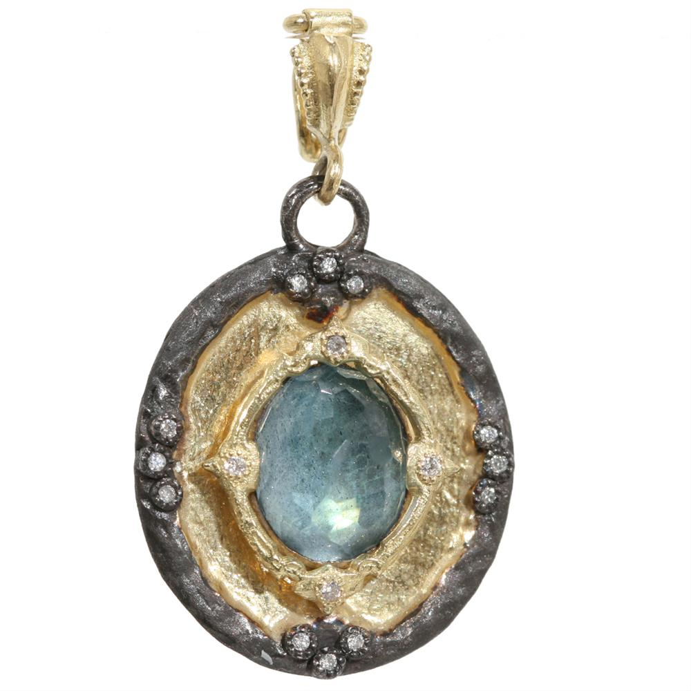Armenta Old World Midnight Shield Pendant Enhancer with Labradorite & Diamonds