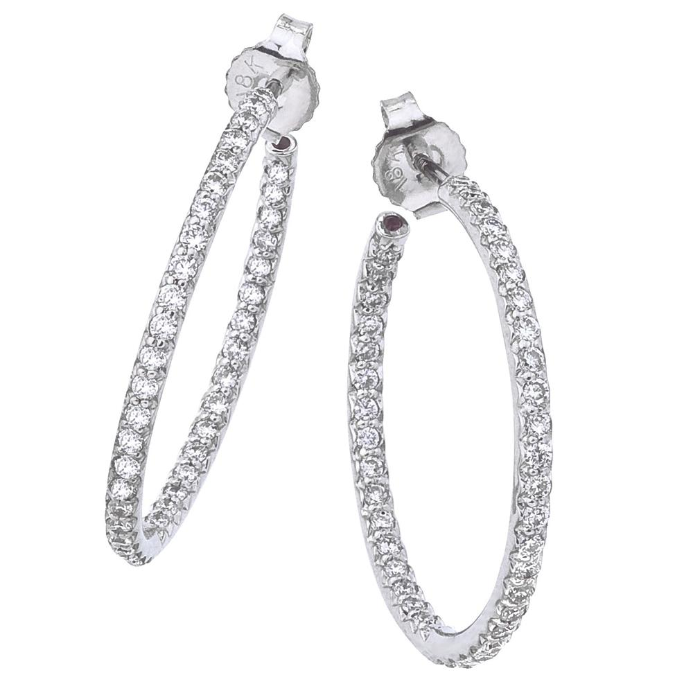 Roberto Coin Medium 25mm Diamond Hoop Earrings 18K White Gold