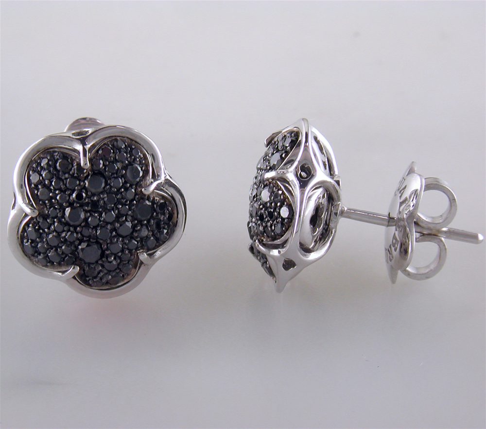 Pasquale Bruni Bon Ton White Gold Black Diamond Stud Earrings 18K .82 Carats