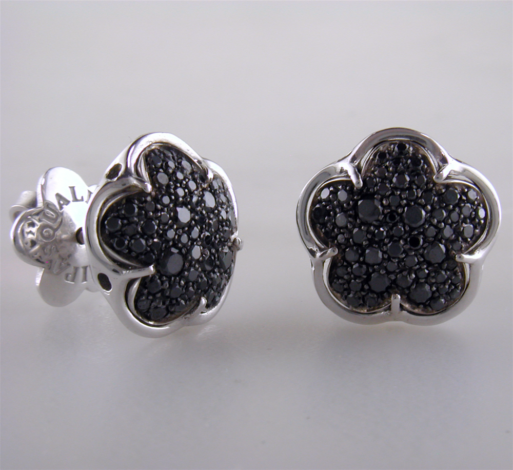 Pasquale Bruni Bon Ton White Gold Black Diamond Stud Earrings 18K .82 Carats