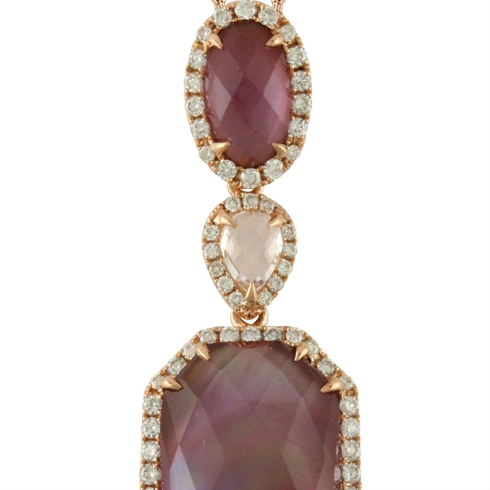 Doves "Viola" Elongated Amethyst over Mother of Pearl Diamond Pendant Necklace 18K Rose Gold
