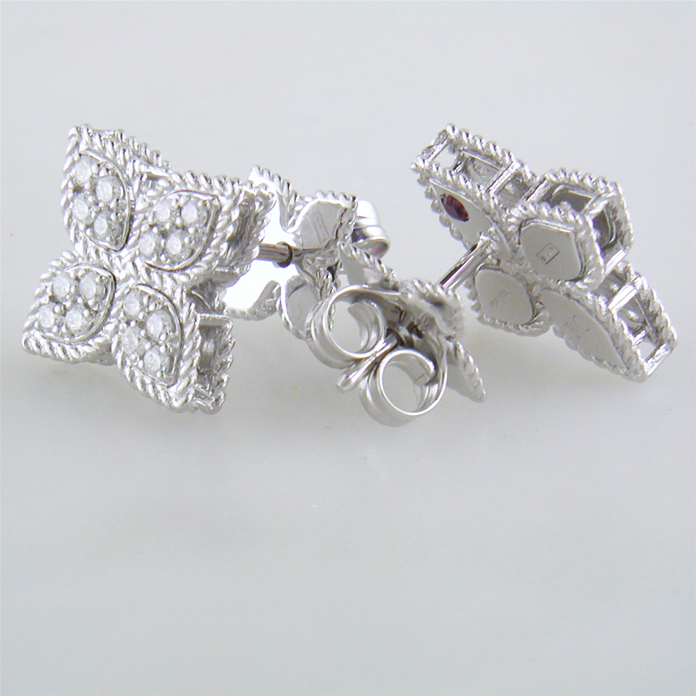 Roberto Coin Princess Flower Diamond Medium Stud Earrings 18K White Gold