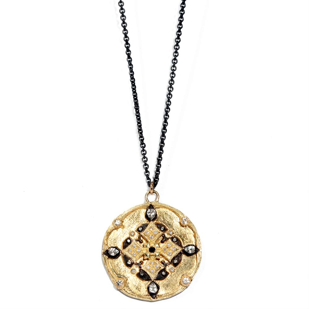 Armenta Heraldry Old World Medallion Shield Diamond Pendant Necklace