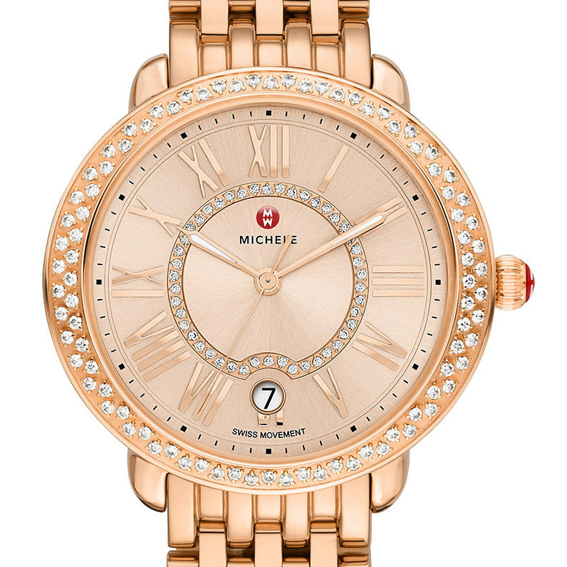 Michele Serein 16 Diamond Rose Gold Beige Diamond Dial Watch Head & Bracelet
