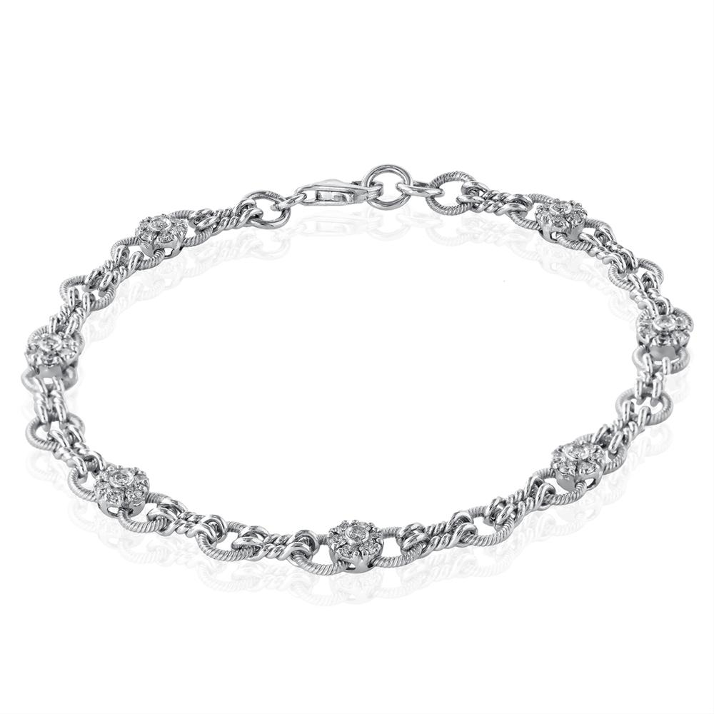 Simon G. Round Diamond Bowtie Tennis Bracelet 18K White Gold MB1539