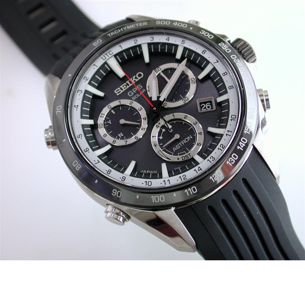 Seiko Astron Solar GPS Ceramic Black Stainless White 44.6mm Chronograph Watch SSE015