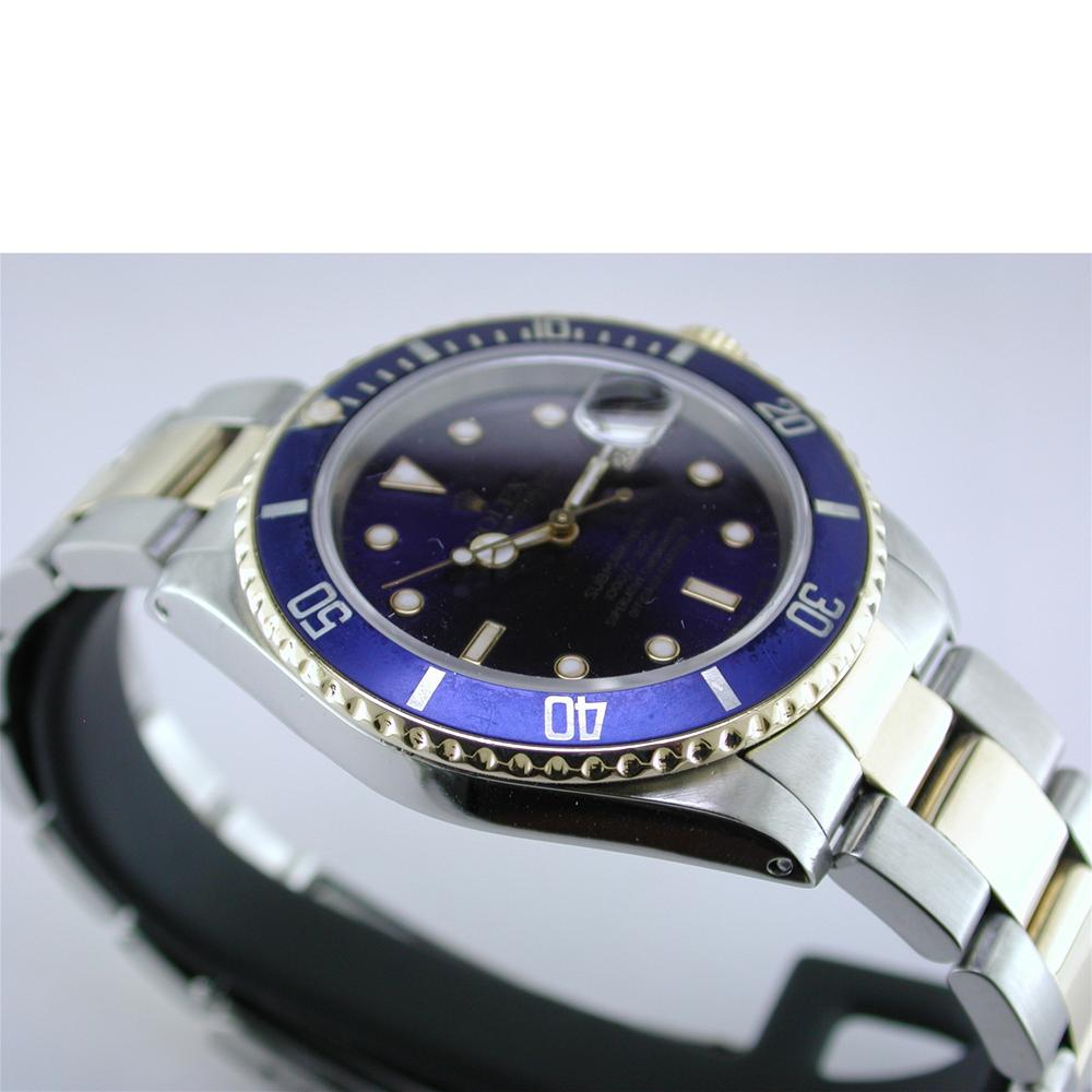 Rolex Blue Submariner Watch 16613 Dial Yellow Gold Steel Oyster 1995 16613