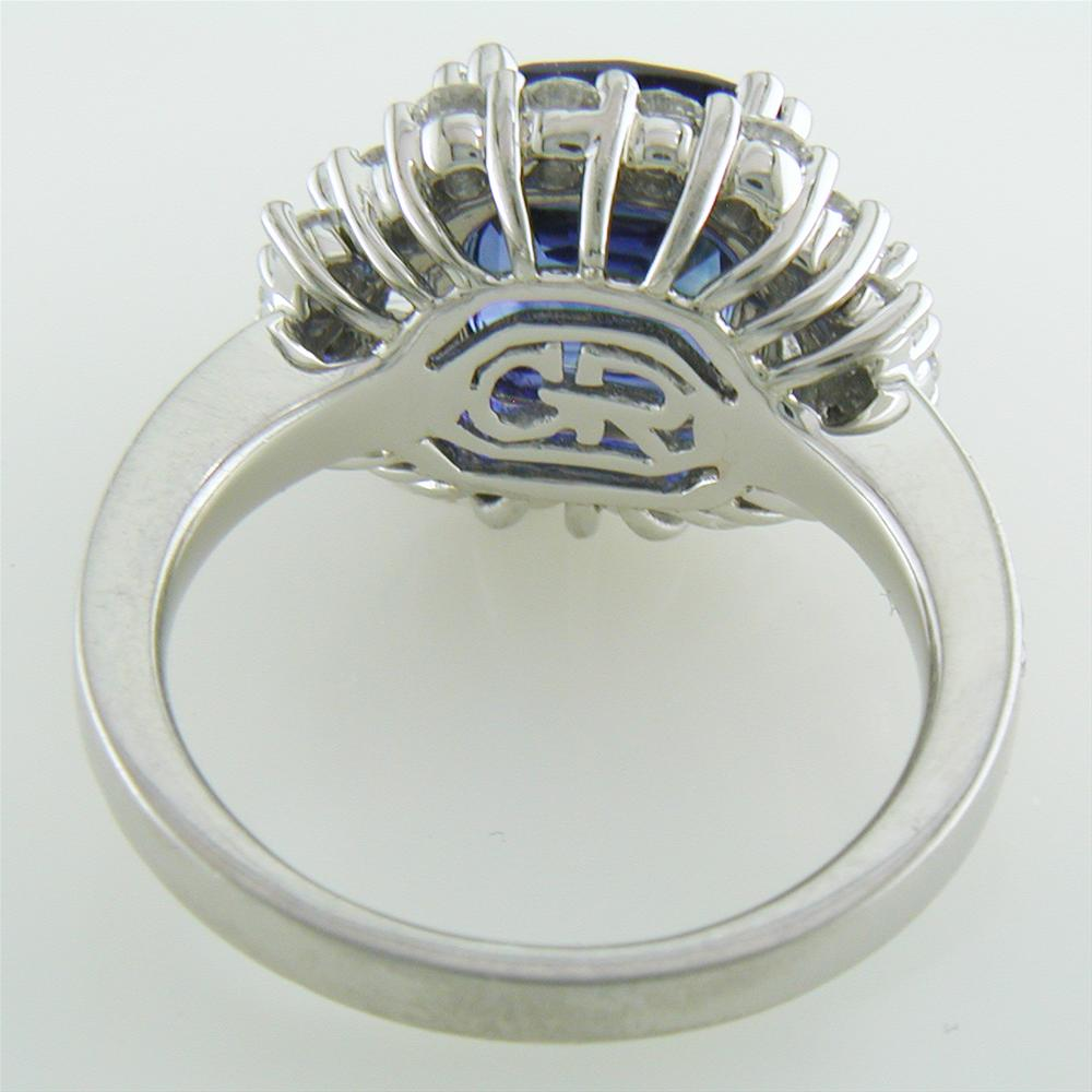 Gregg Ruth Cushion Sapphire & Trapezoid Diamond Cocktail Ring