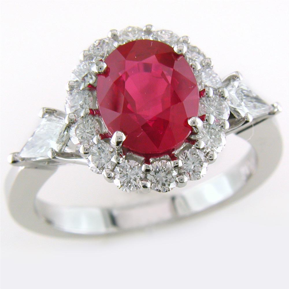 Gregg Ruth Oval Ruby & Kite Diamond Platinum Cocktail Platinum Ring