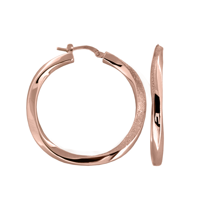 Charles Garnier Silver Slim Twist Hoop Earrings Rose Gold Finish CXE1978R35 35mm