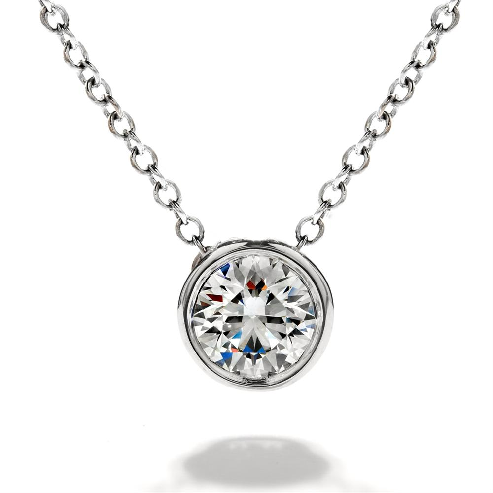 Hearts on Fire Obsession Round Bezel Set Solitaire Diamond Pendant Necklace