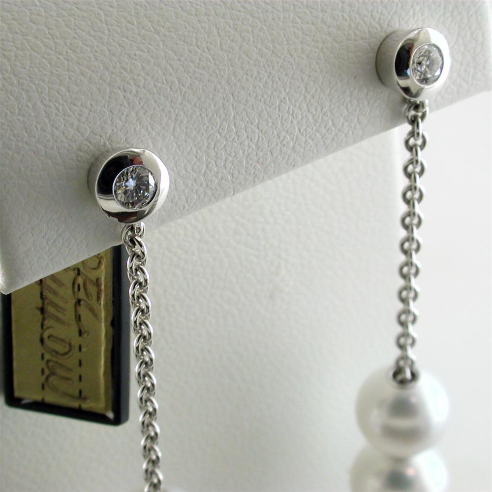 Pre-owned Mikimoto Pearls in Motion 7-7.5mm White Akoya Dangle Drop Diamond Earrings PEL 644DW