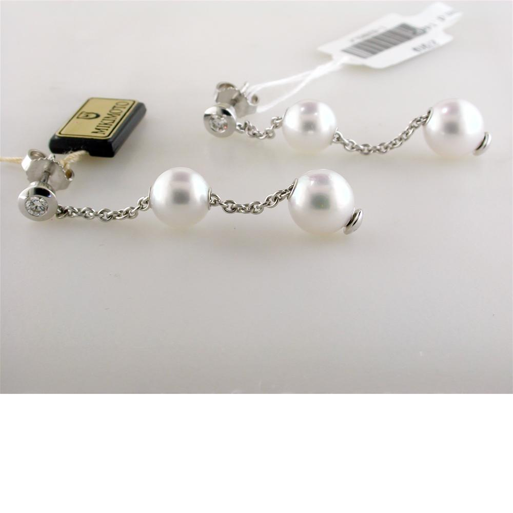 Pre-owned Mikimoto Pearls in Motion 7-7.5mm White Akoya Dangle Drop Diamond Earrings PEL 644DW