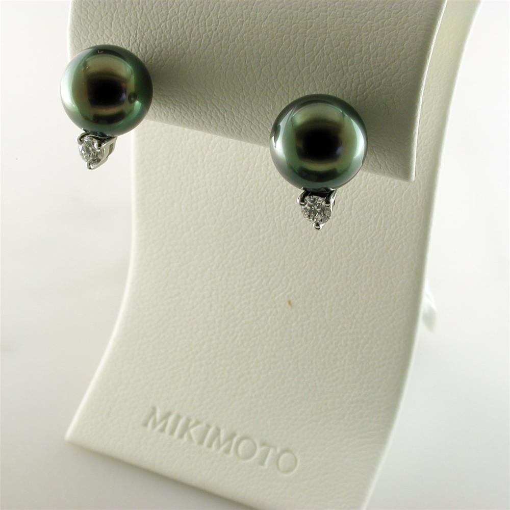 Pre-owned Mikimoto Black South Sea Stud Earrings with Diamonds PES 902BDW