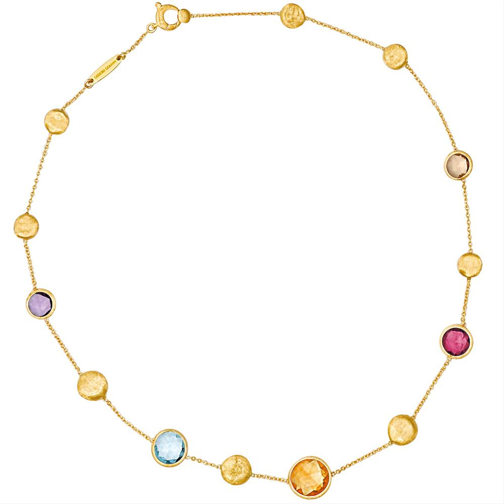 Marco Bicego Jaipur Mixed Color Gems Single Strand Yellow Gold Necklace 16"