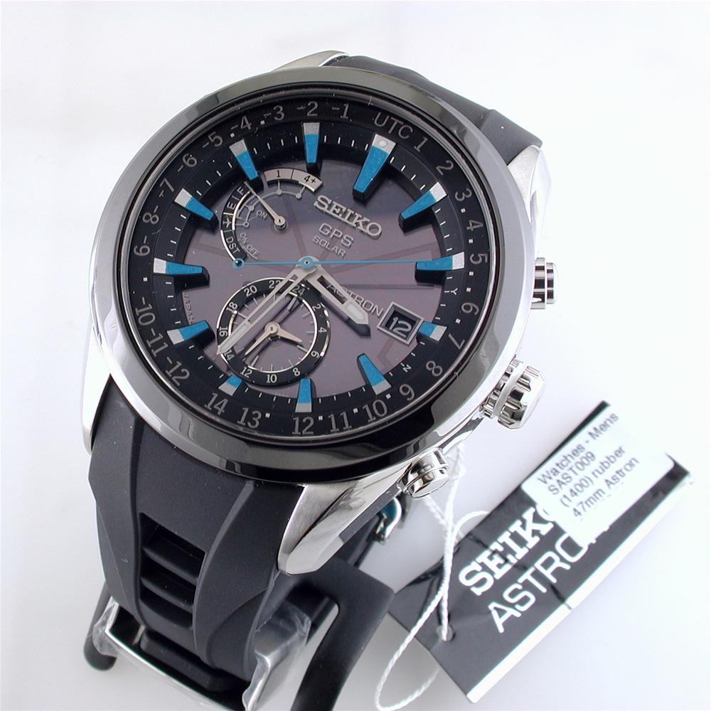 Seiko Astron Solar GPS Ceramic Black Stainless Blue 44.6mm Watch SAST009