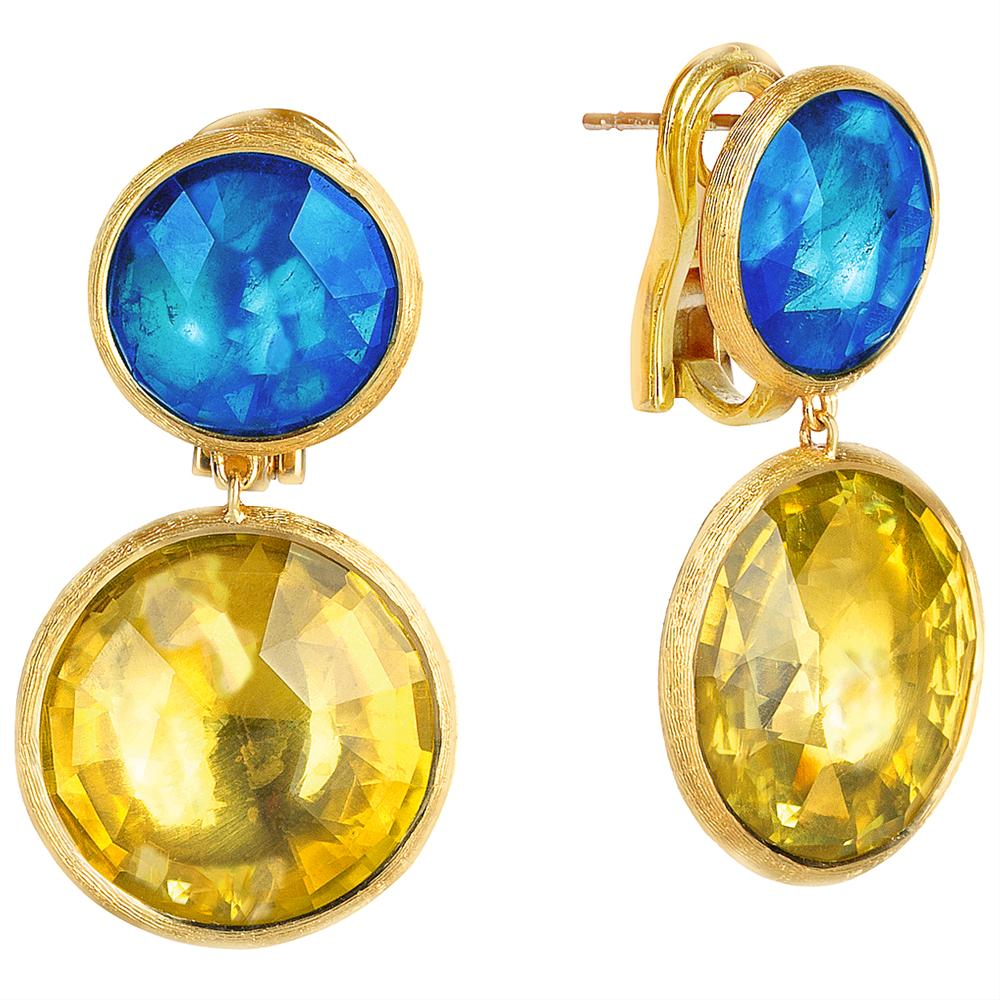 Marco Bicegi Jaipur Blue Topaz & Citrine Yellow Gold Earrings OB1042