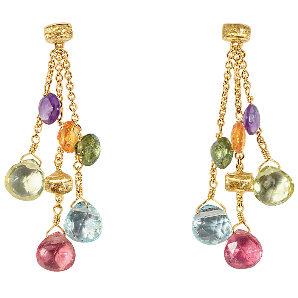 Marco Bicego Paradise Triple Drop Color Gemstone Yellow Gold Earrings OB915