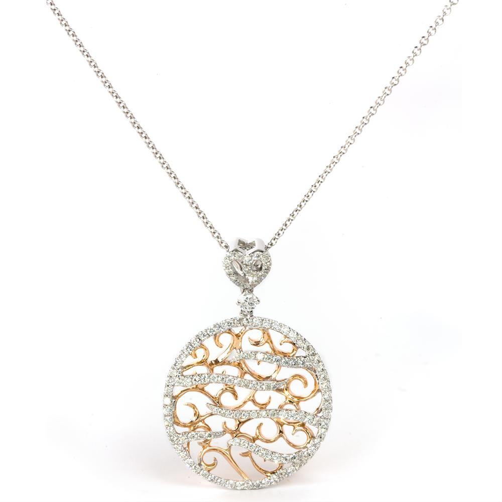 18K White & Rose Gold Filigree Vintage Style Diamond Pendant 1/2 Carat