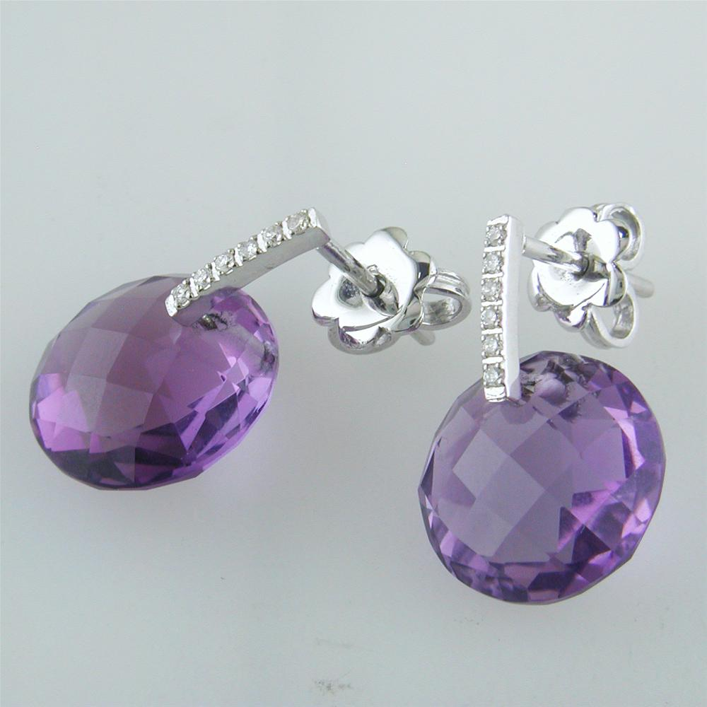 Suzanne Kalan Round Amethyst & Diamond Dangle Earrings White Gold