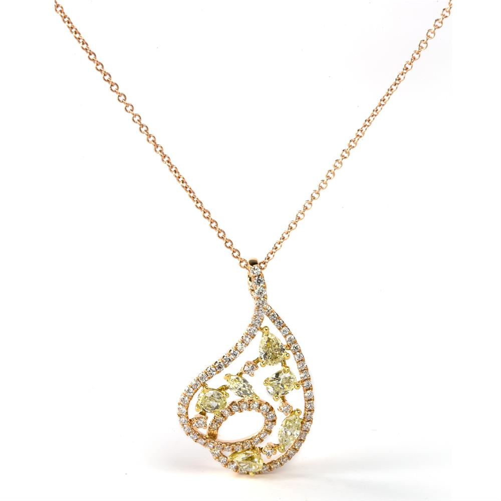 Rose Gold Teardrop Pendant with Mixed Shapes of Yellow Diamonds
