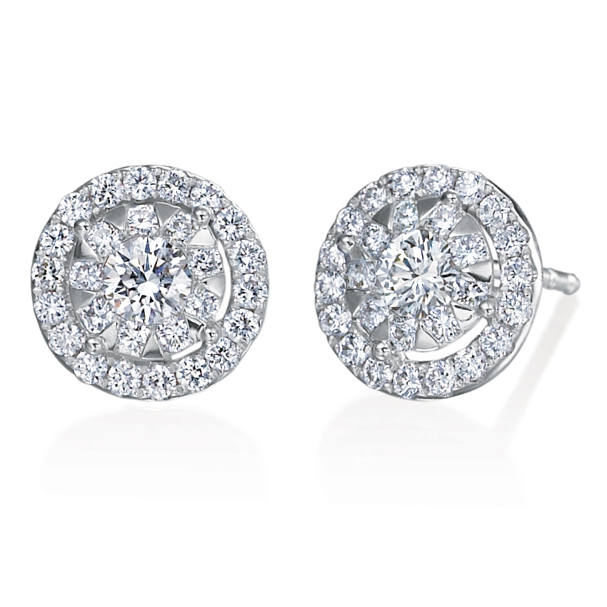 Memoire Diamond Bouquets 18K White Gold Diamond Stud Halo Earrings