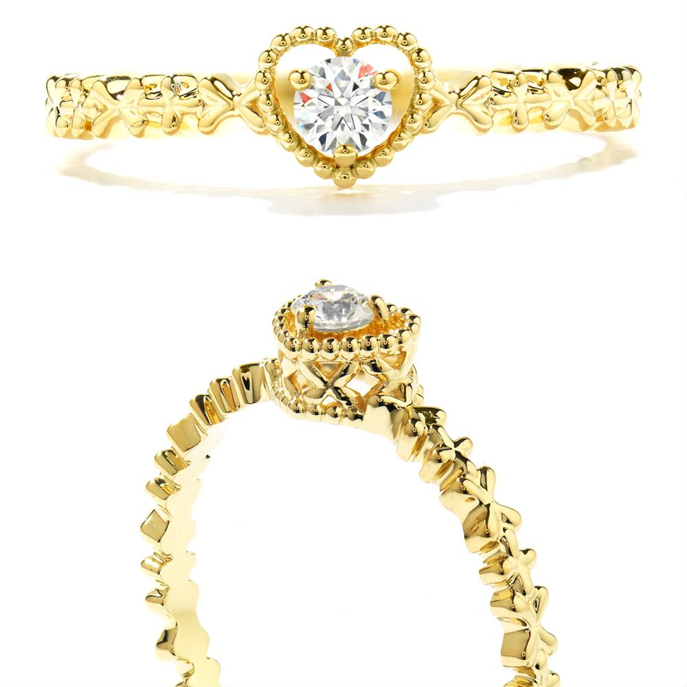 Hearts on Fire Petite Beaded Diamond Heart Stackable Ring Yellow Gold