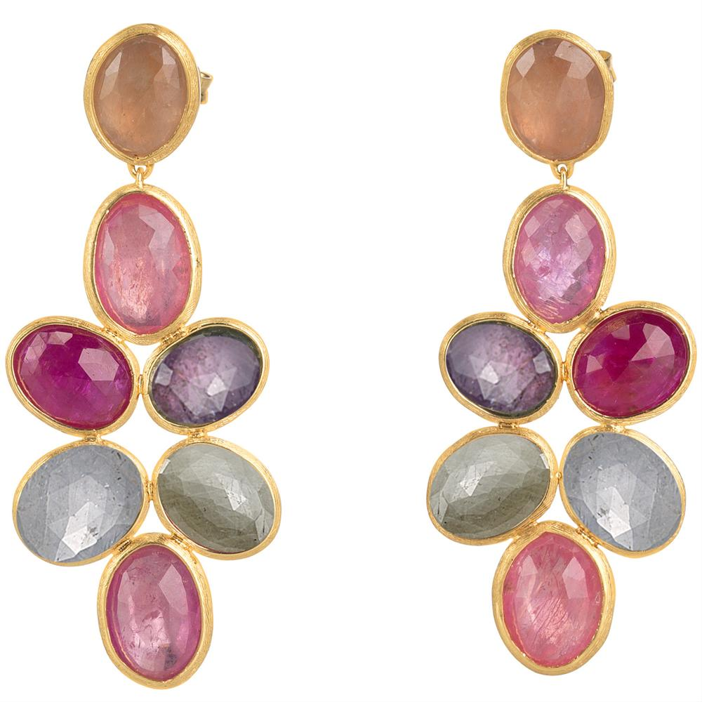 Marco Bicego Siviglia Pink & Multicolor Sapphire Dangle Yellow Gold Earrings