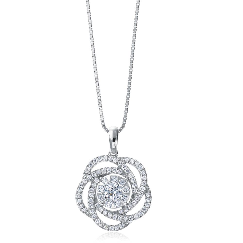 Memoire Bouquets Diamond Flower Pendant Necklace 18K White Gold MBQ02P