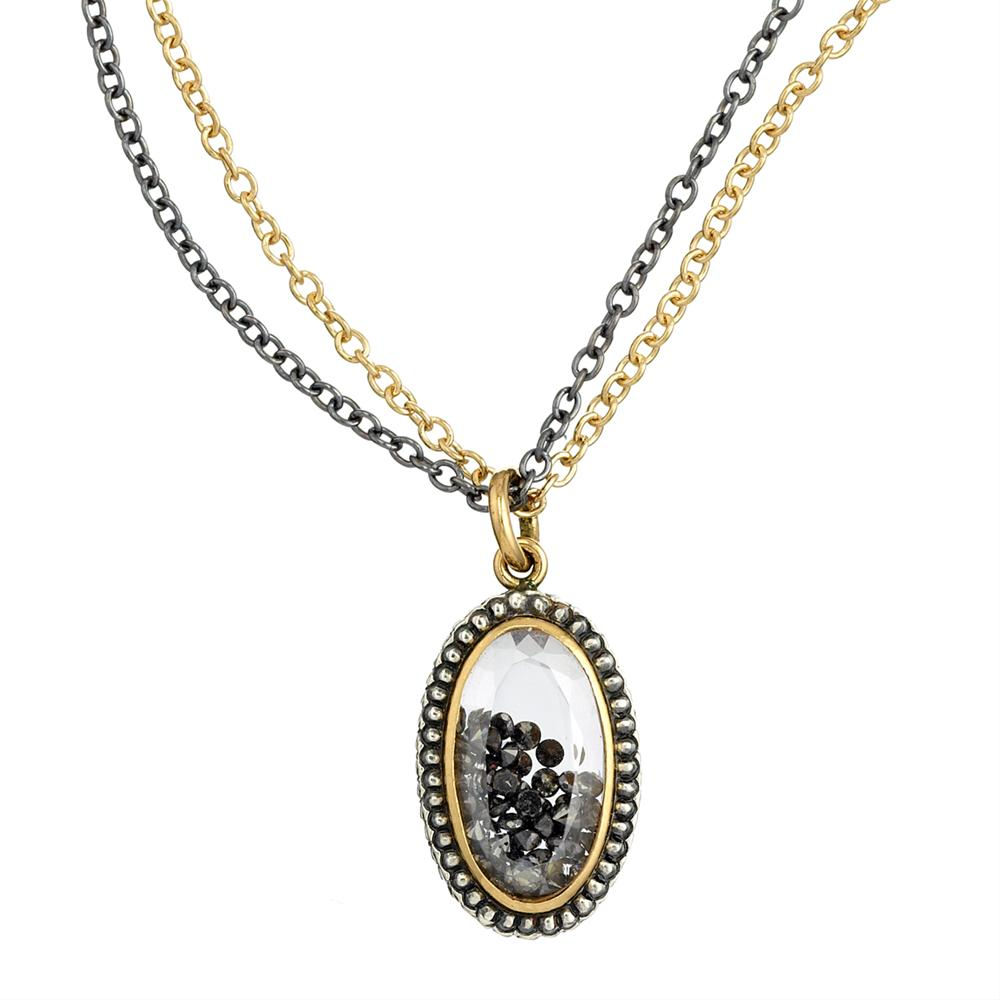 Moritz Glik Floating Black Diamond Necklace Pendant in Gold Blackened Silver