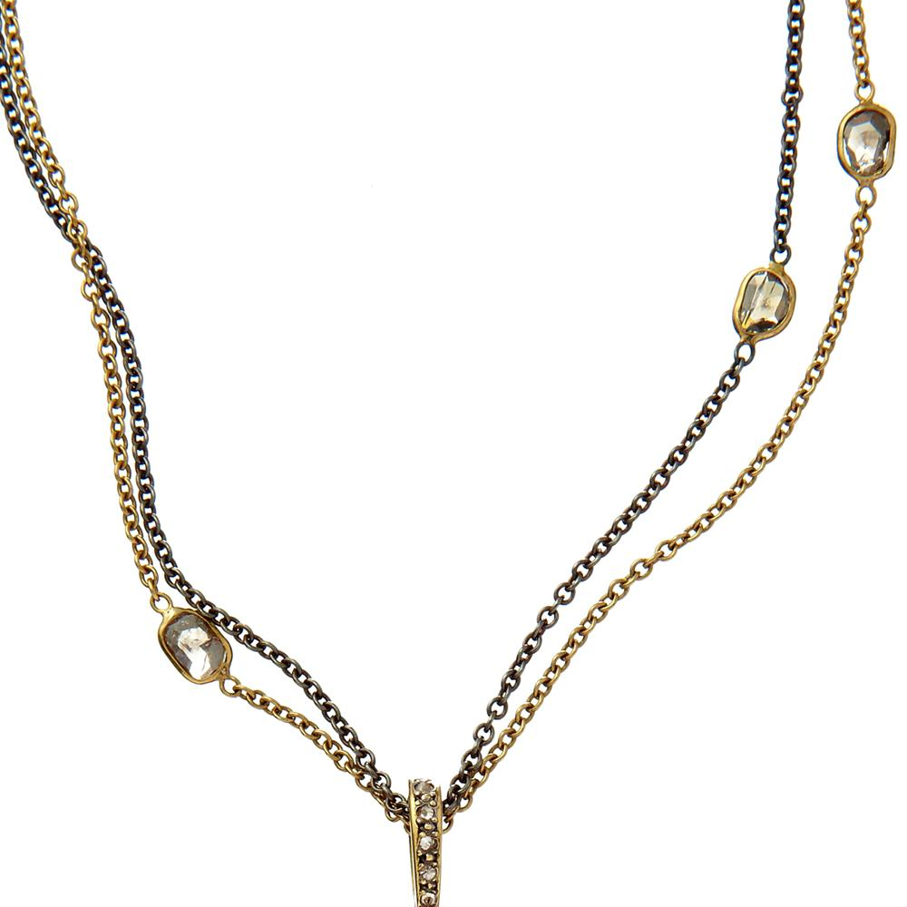 Moritz Glik Champagne Rose Cut Floating Diamond X Large Round Pendant Medallion Necklace