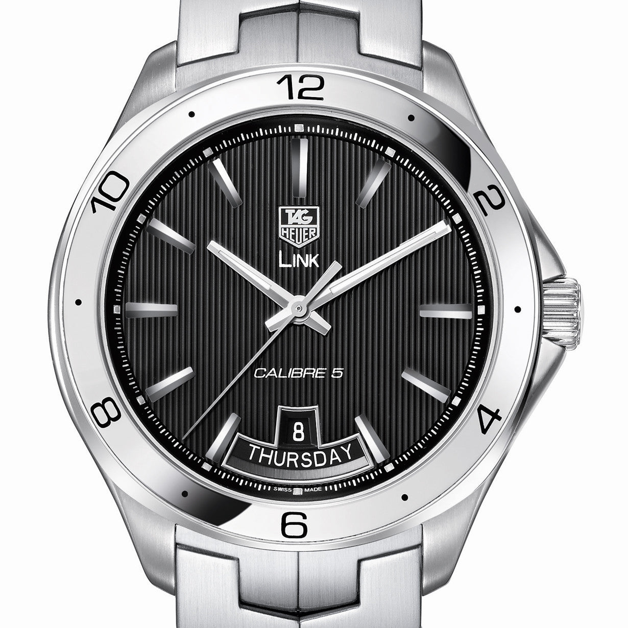 TAG Heuer LINK Calibre 5 Day-Date Automatic Black Dial Watch 42mm WAT2010.BA0951
