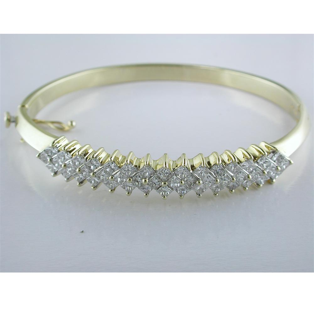 Estate Vintage 14K Yellow Gold Princess Diamond Bangle Bracelet 5 carats