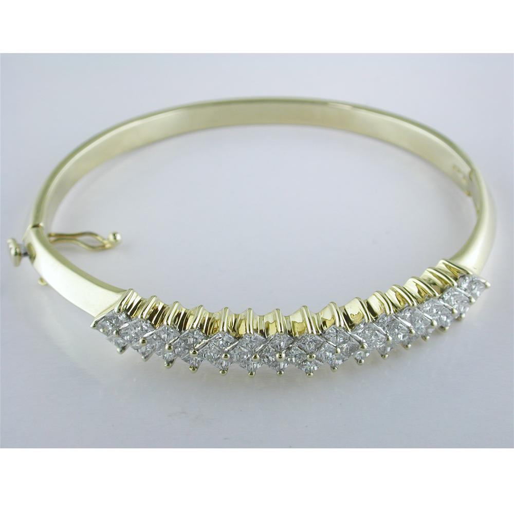 Estate Vintage 14K Yellow Gold Princess Diamond Bangle Bracelet 5 carats