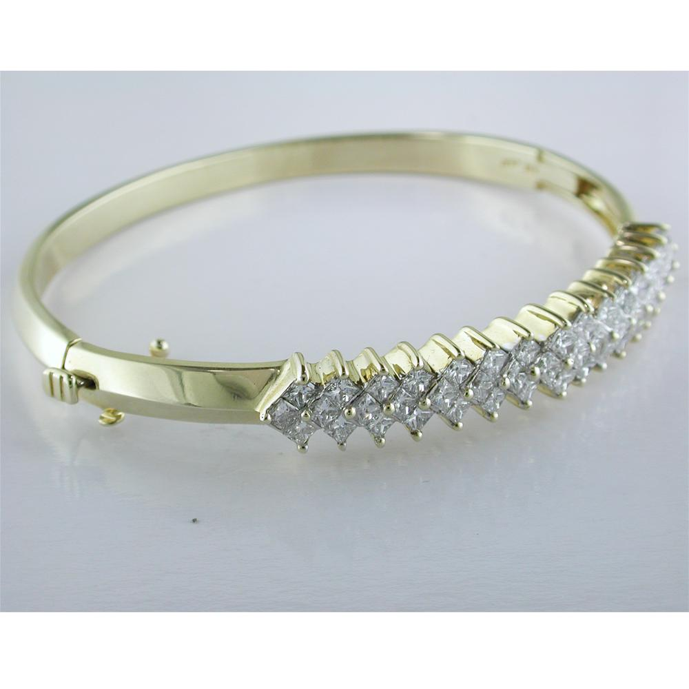 Estate Vintage 14K Yellow Gold Princess Diamond Bangle Bracelet 5 carats