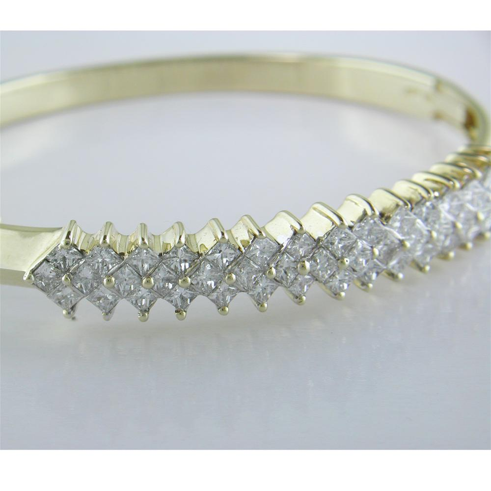 Estate Vintage 14K Yellow Gold Princess Diamond Bangle Bracelet 5 carats
