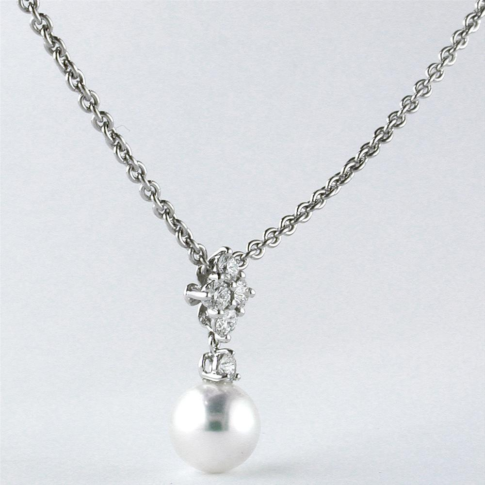 Mikimoto Classic Elegance White Akoya Pearl & Diamond Pendant White Gold