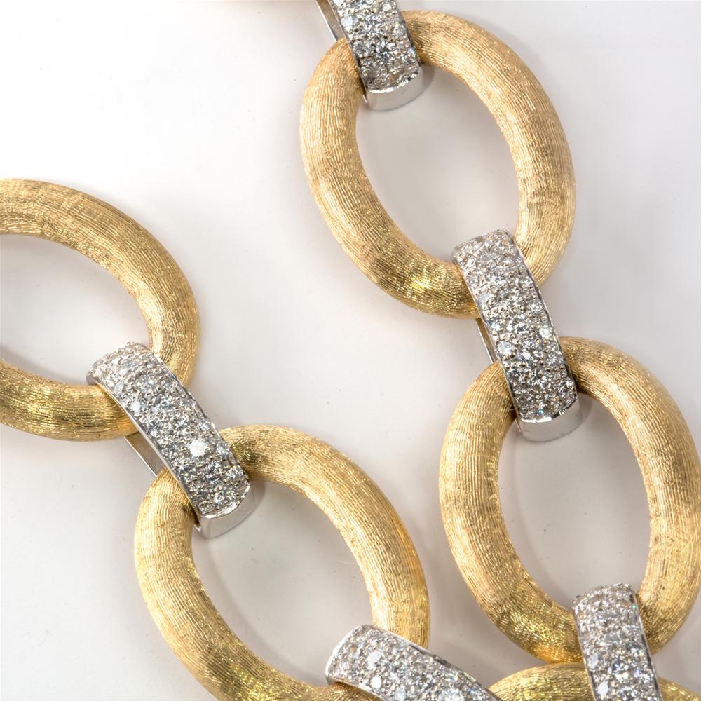 18K Yellow Gold Large Oval & Pave Diamond Link Bracelet ITALY