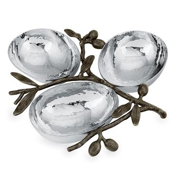 Michael Aram Olive Branch Classic Triple Compartment Dish Oxidized 175100