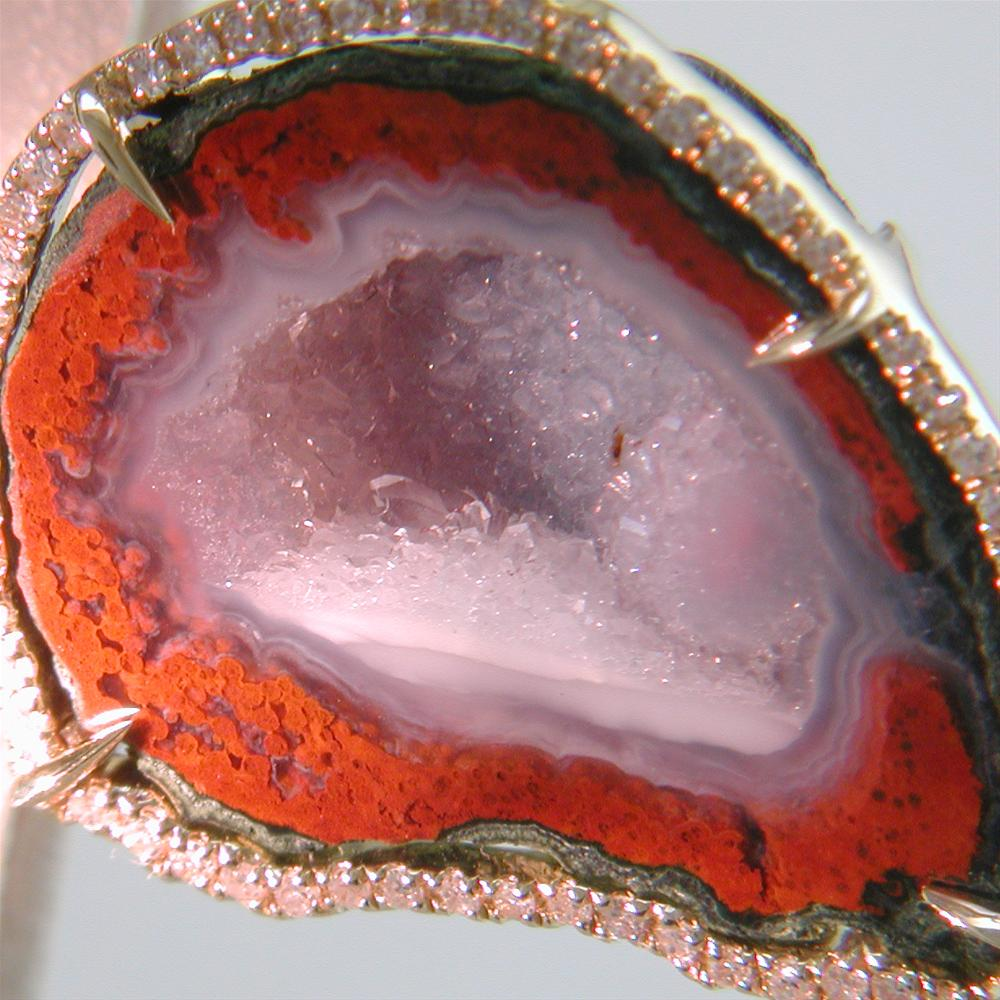 Geode Druse (Drusy) (Druzy) Collector's Gem Quartz Double Dangle Earrings with Diamonds in Yellow Gold