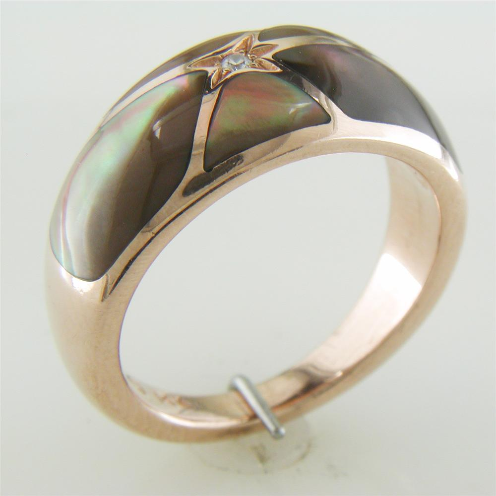 Kabana Black Mother of Pearl Inlay Ring in 14K Rose Gold
