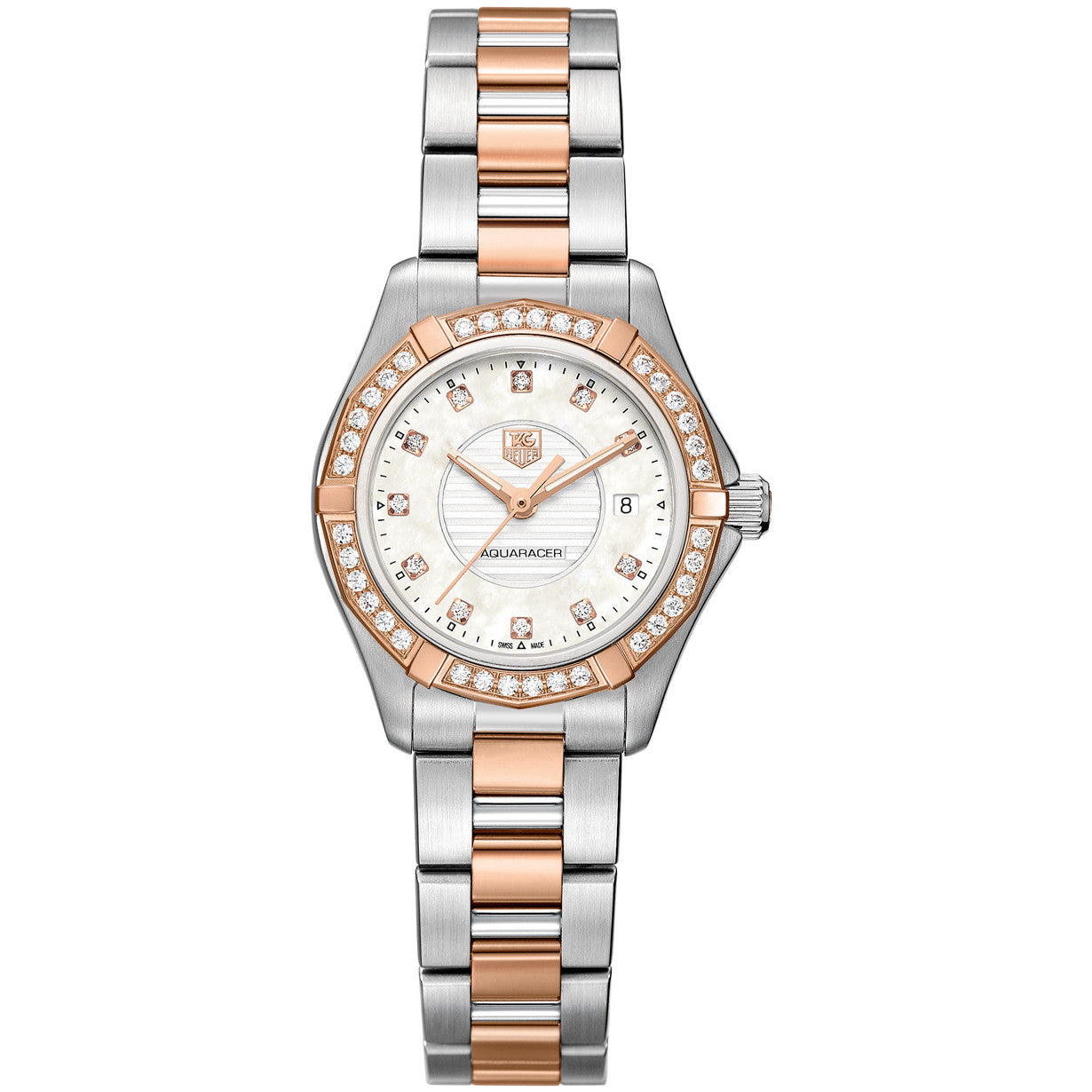 TAG Heuer Aquaracer Diamond Bezel 27mm Rose Gold Steel Watch WAP1452BD0837