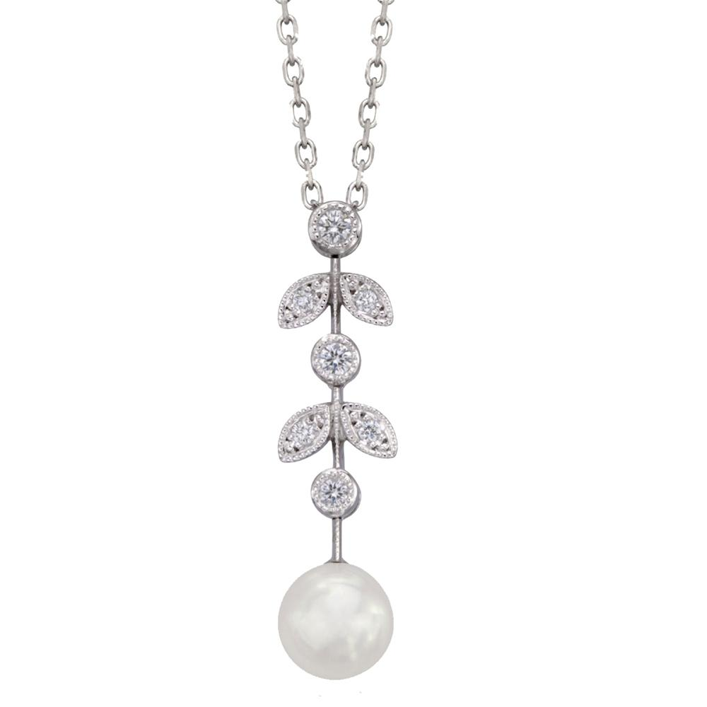 Mikimoto Akoya 6.5mm Pearl and Diamond Necklace in 18K White Gold 18"