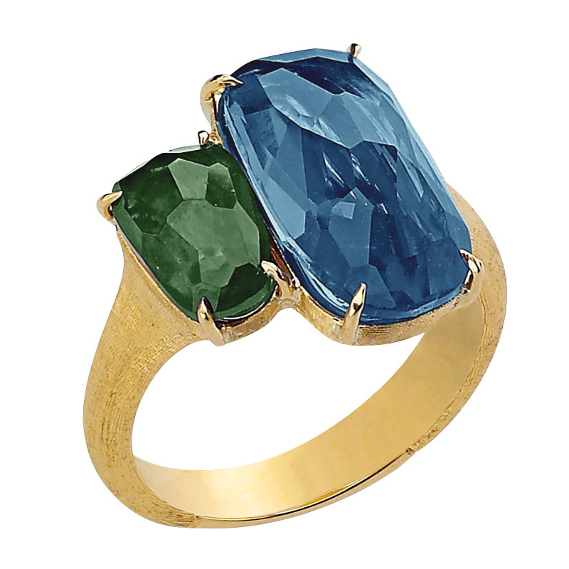 Marco Bicego Murano Blue Topaz & Green Tourmaline Ring 18K Yellow Gold AB506-MIX206