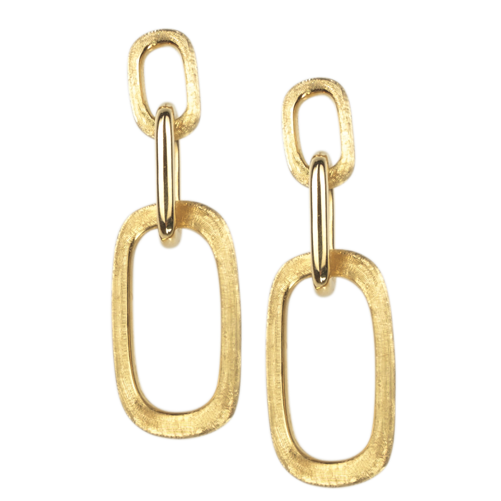 Marco Bicego Murano Open Rectangle Link Dangle Drop Earrings 18K OB1270