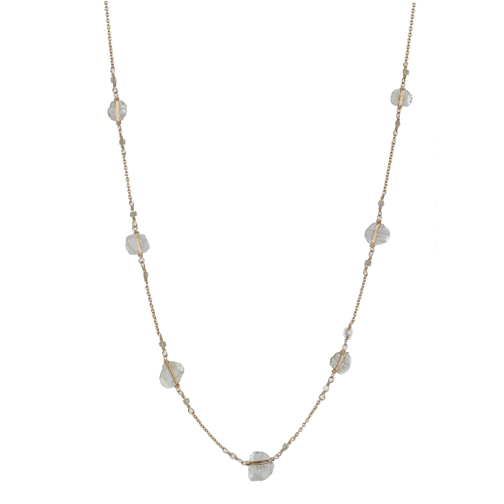 Dana Kellin Tablet Diamond Yellow Gold Spun Wire Cable Chain Necklace 18"