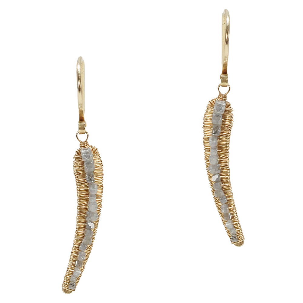 Dana Kellin Grey Diamond Yellow Gold Spun Wire Horn Dangle Drop Earrings